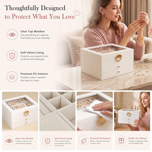 3-Tier Jewelry Box Organizer with Transparent Lid, Velvet Lined Storage Case