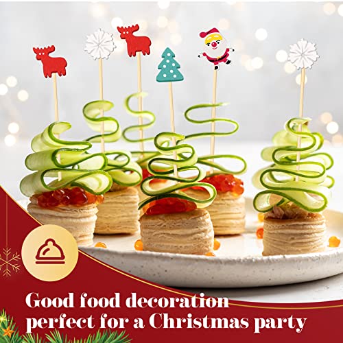 Christmas Cocktail Picks 100 Pcs Santa Snowflake Reindeer Tree Decorations