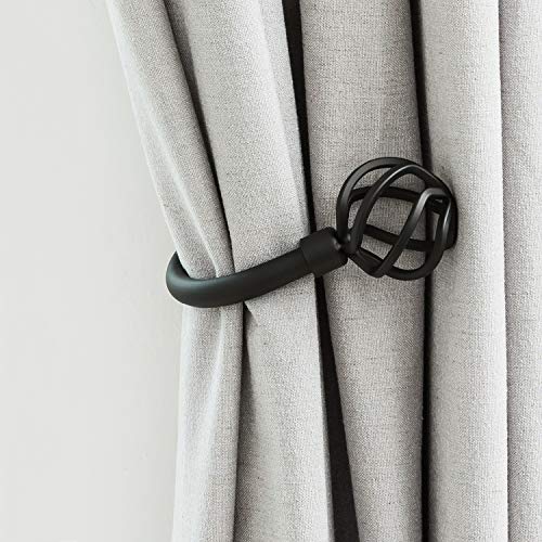 Geometric Industrial Cast Iron Curtain Holdbacks - Heavy Duty Matte Black