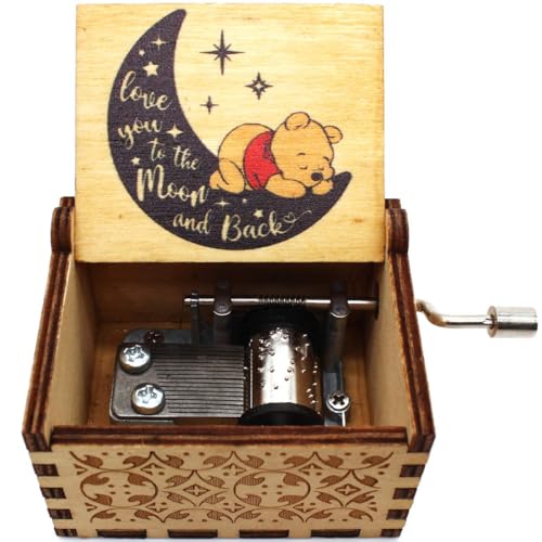 Engraved Wooden Music Box - Hand-Cranked Vintage Keepsake Gift