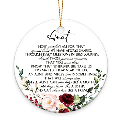Patelai Christmas Ornament for Aunt – Ceramic Round 2.99in with Snowflake & Positive Words