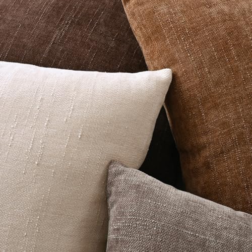Set of 4 Chenille Throw Pillow Covers 18x18 Inch, Textured Farmhouse Style
