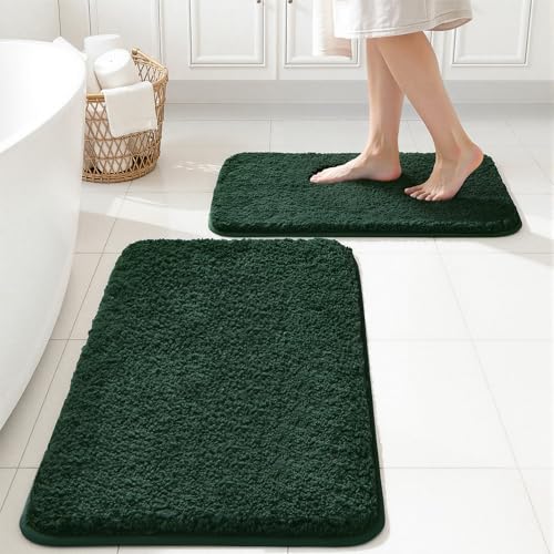 MIULEE Dark Green Bathroom Rugs Set 2-Piece 16x24 Soft Microfiber Non-Slip