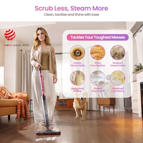 Lightweight Steam Mop for Hardwood Floors and Carpets, 37-Min Run Time