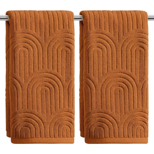 3D Arched Stripes Cotton Hand Towels - Soft & Absorbent Set of 2