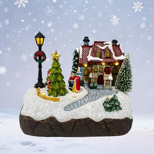 Lighted Resin Christmas Village House Figurine - Winter Holiday Tabletop Decor