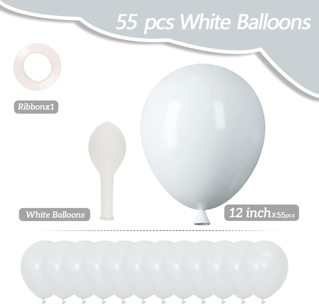 White Latex Balloons - 55 Pack of 12-Inch White Balloons with Ribbon for Celebrations & Events