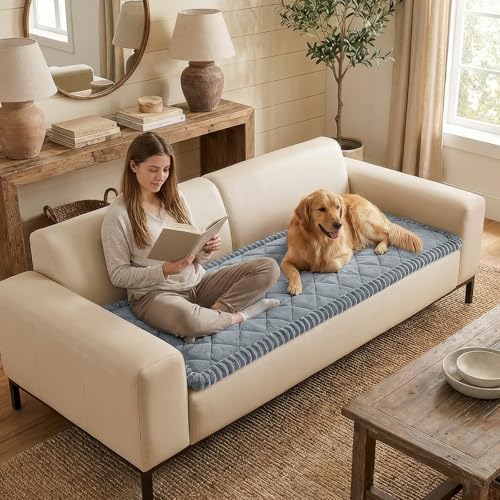 Non-Slip Pet Couch Cover - Washable Plush Sofa Protector (Grey, 27.6" x 59")