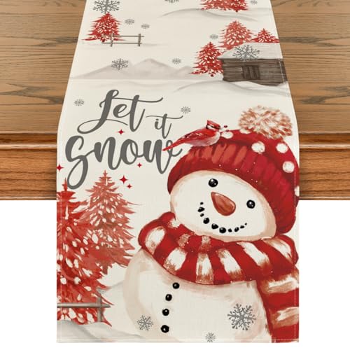 Artoid Mode Red Snowman Xmas Table Runner 13 x 108 Inch – Holiday Decor