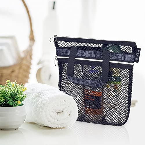Mesh Shower Bag Quick-Dry Toiletry Caddy with Zipper Pockets Black