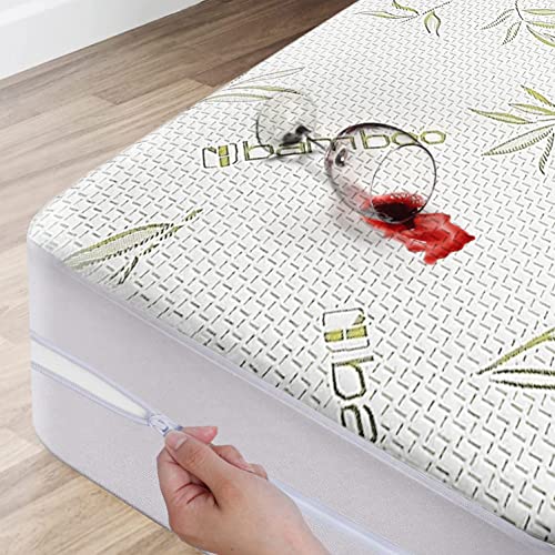 Waterproof Bamboo Queen Mattress Protector - Zippered Cooling Encasement