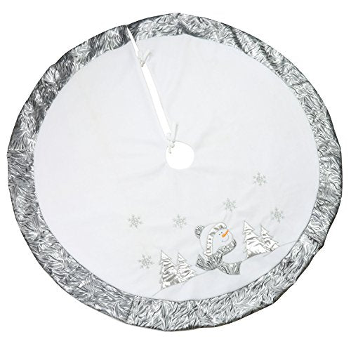 WEWILL 48'' Large Luxury Snowman Christmas Tree Skirt with Satin Border Embroidered Snowflakes