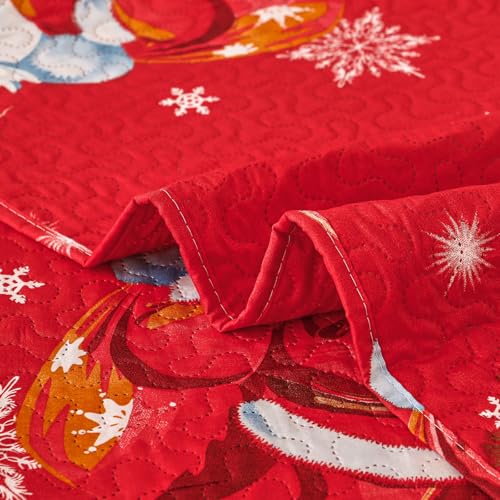 CHINO Christmas Quilts Bedding Set Queen Dark Red 3-Piece with Santa Claus Pattern