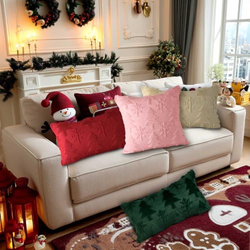 Lanpn Green 14x24 Christmas Tree Throw Pillow Covers Set of 2 Winter Snowflake Holiday Decor