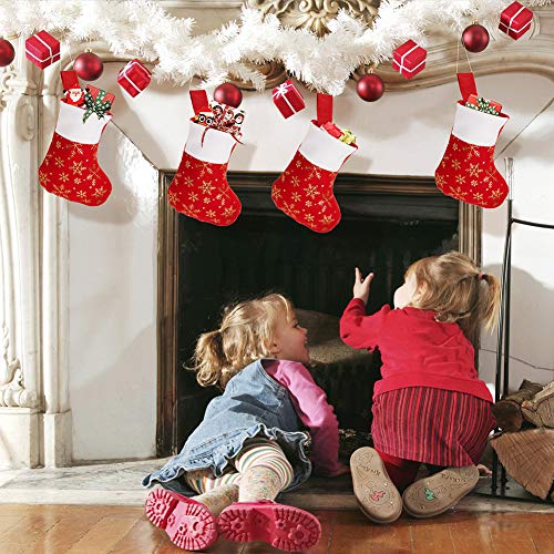 24 Pack Red Flannel Christmas Stockings with Gold Snowflakes (8.2")