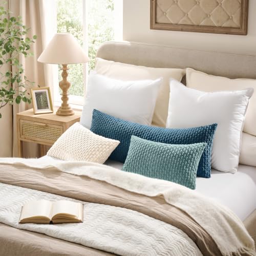 Kevin Textile Corduroy Lumbar Pillow Cover 14"x36" - Cream White Boho Stripe