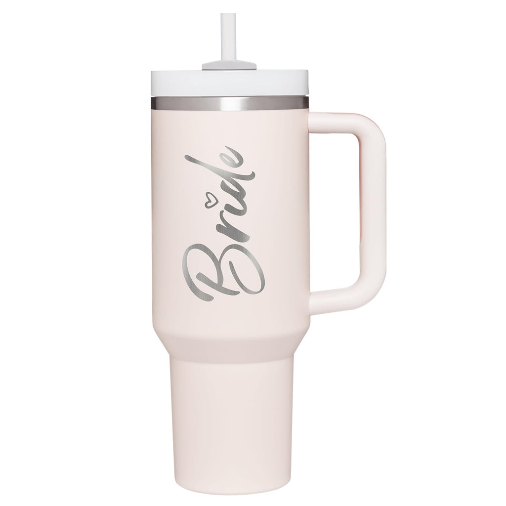 Bride To Be Gifts: Bridal Shower & Bachelorette Stainless Steel 40 oz Tumbler Cup with Handle, Lids & Straws