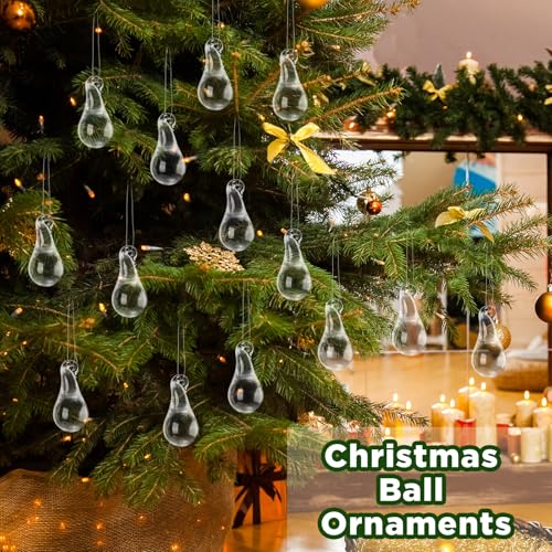 44 Pcs Clear Glass Teardrop Ornaments, Hanging Icicle Drops for Christmas