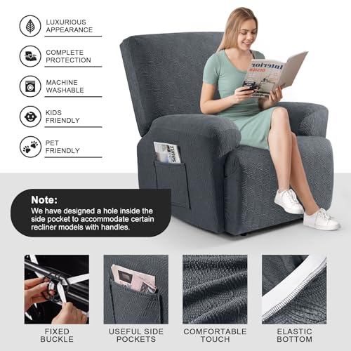 Recliner Chair Covers Washable, Stretch 3-Piece Gray Slipcover