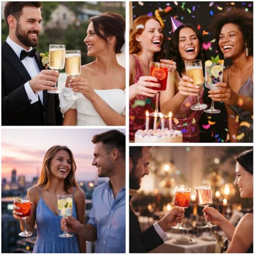 12-Pack 8.5oz Ribbed Plastic Champagne Flutes – Disposable Stemmed Glasses