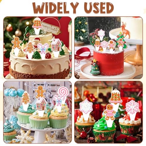 Pink Gingerbread Christmas Cupcake Toppers 50Pcs Non-Edible Party Decorations