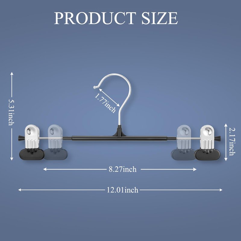 HWAJAN Clothes Pants Hangers with Wide Clips 50 Pack,Non-Slip Adjustable Skirt Hanger for Women,Space-Saving Heavy Duty Men Hangers for Pants,Trousers,Jeans,Shorts 12Inch Black