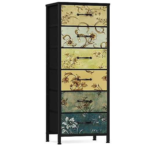 Tall 6-Drawer Dresser with Fabric Drawers, Retro Storage Organizer Unit