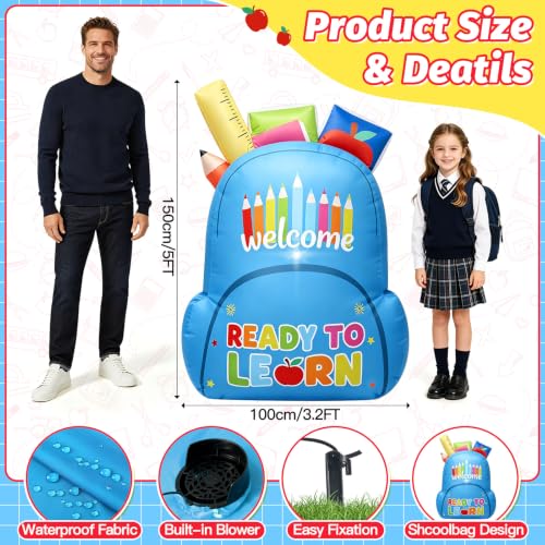 5FT Inflatable Back to School Yard Decoration with Built-In LED Lights