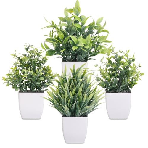 4 Pack Small Artificial Potted Plants - 7-Inch Mini Faux Greenery for Decor