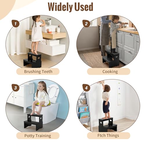 2-Step Bamboo Step Stool, Heavy Duty 450lb Capacity for Adults and Kids
