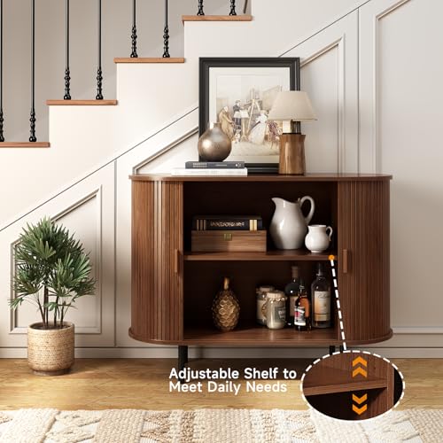 40" Mid-Century Modern Walnut Sideboard Buffet Cabinet with Sliding Door