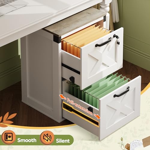 2-Drawer Locking File Cabinet, Farmhouse Wood Filing Cabinet with Printer Stand