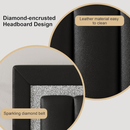 Twin Size Upholstered Platform Bed Frame with Diamond Tufted Headboard, Black