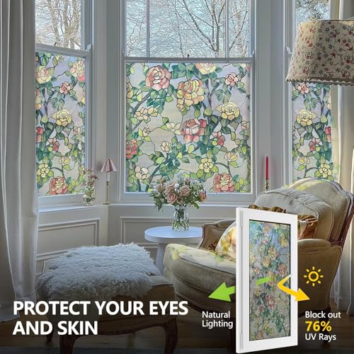3D Stained Glass Window Film - Decorative Privacy Film, 17.5x47.2in