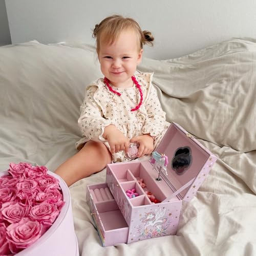 Unicorn Jewelry Box for Kids with Musical Movement and Storage Drawer