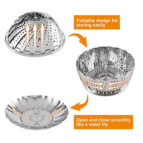 Stainless Steel Vegetable Steamer Basket - Expandable 5.5 to 9.3 Inch