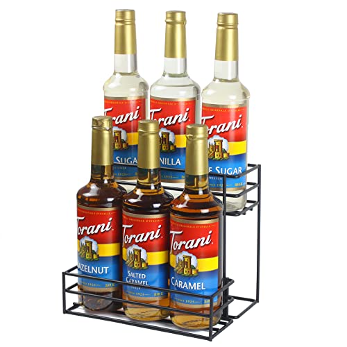 6-Bottle Coffee Syrup Organizer Rack - Durable Metal Countertop Storage