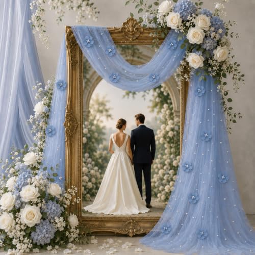 CrystalSylara Blue Pearl Tulle Table Runner 29x120'' Set of 6 Wedding Decor