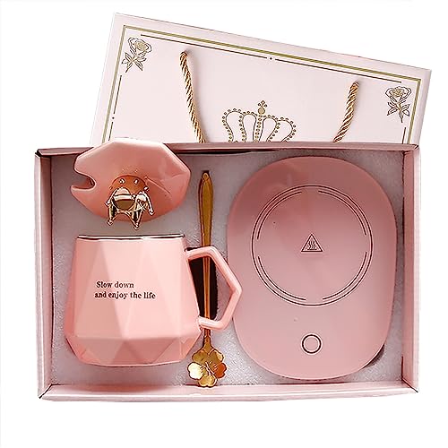 CGHWBEA Pink Coffee Warmer with Mug Set - Desk Heated Cup & Automatic Shut Off