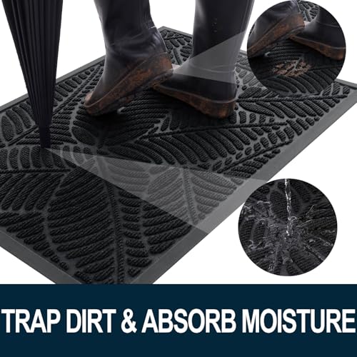Waterproof Front Doormat, Non-Slip Natural Rubber Door Mat 29.5x17 Inch