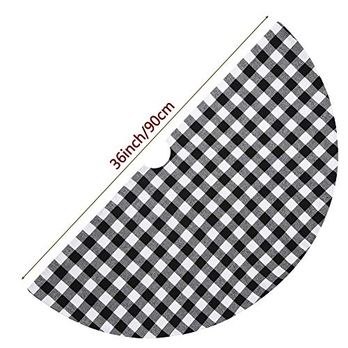 36-Inch Black and White Buffalo Plaid Christmas Tree Skirt Decor