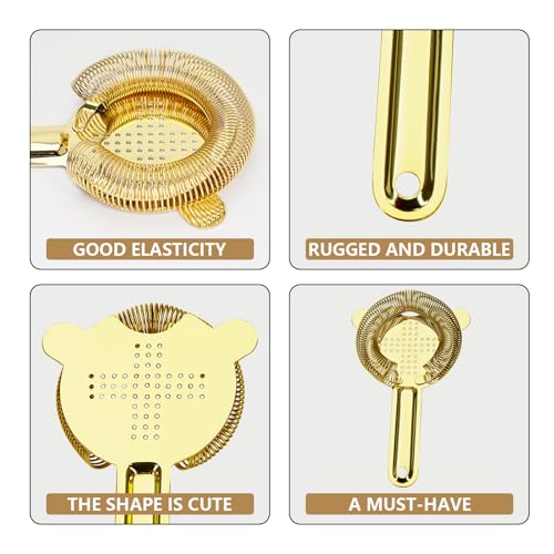 Gold Stainless Steel Cocktail Strainer - Professional Bar Tool with Wire Spring