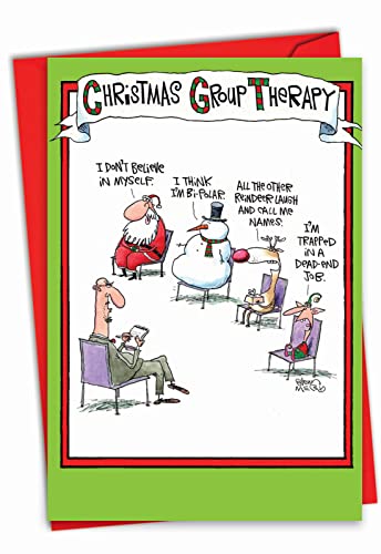 NobleWorks Group Therapy Christmas Funny Greeting Card – Holiday Humor