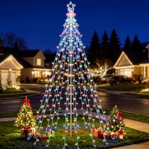 Flacchi 10 ft Outdoor Christmas Tree Lights with Pole — Warm White & Multicolor