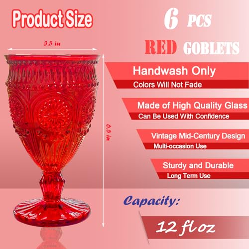 6 Pack Red Wine Goblet Glasses - Elegant Christmas Tableware, 12oz