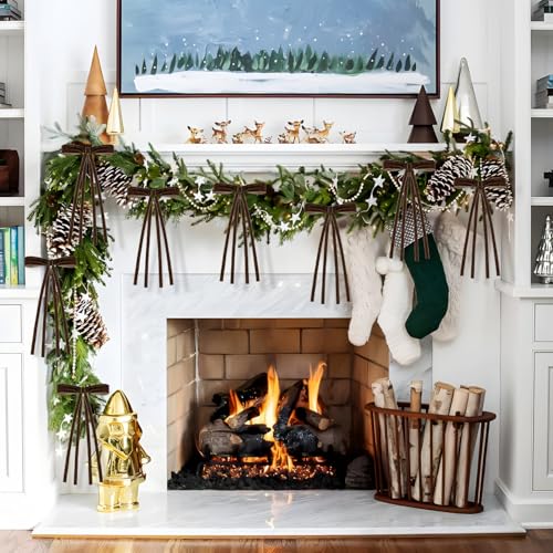 12 Pcs Velvet Christmas Tree Bows with Rustic Brown Ribbon, 5.9 x 9.84 Inches - Holiday Wreath & Decor Accessories