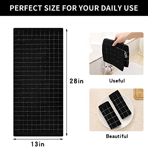 100% Cotton Terry Kitchen Towels - 4 Pack Absorbent Dish Towels, Black