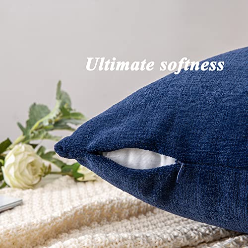 Soft Chenille Throw Pillow Covers 18x18 (Set of 2) - Navy Blue Cushion Covers
