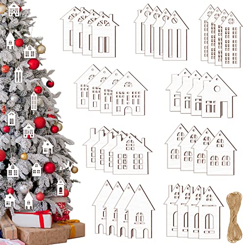 Talltalk 36 Pcs Christmas Wood Ornaments Set – White Cutouts for Crafts