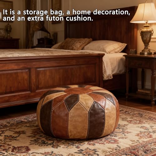 Moroccan Faux Leather Unstuffed Pouf Ottoman - Boho Storage Footrest